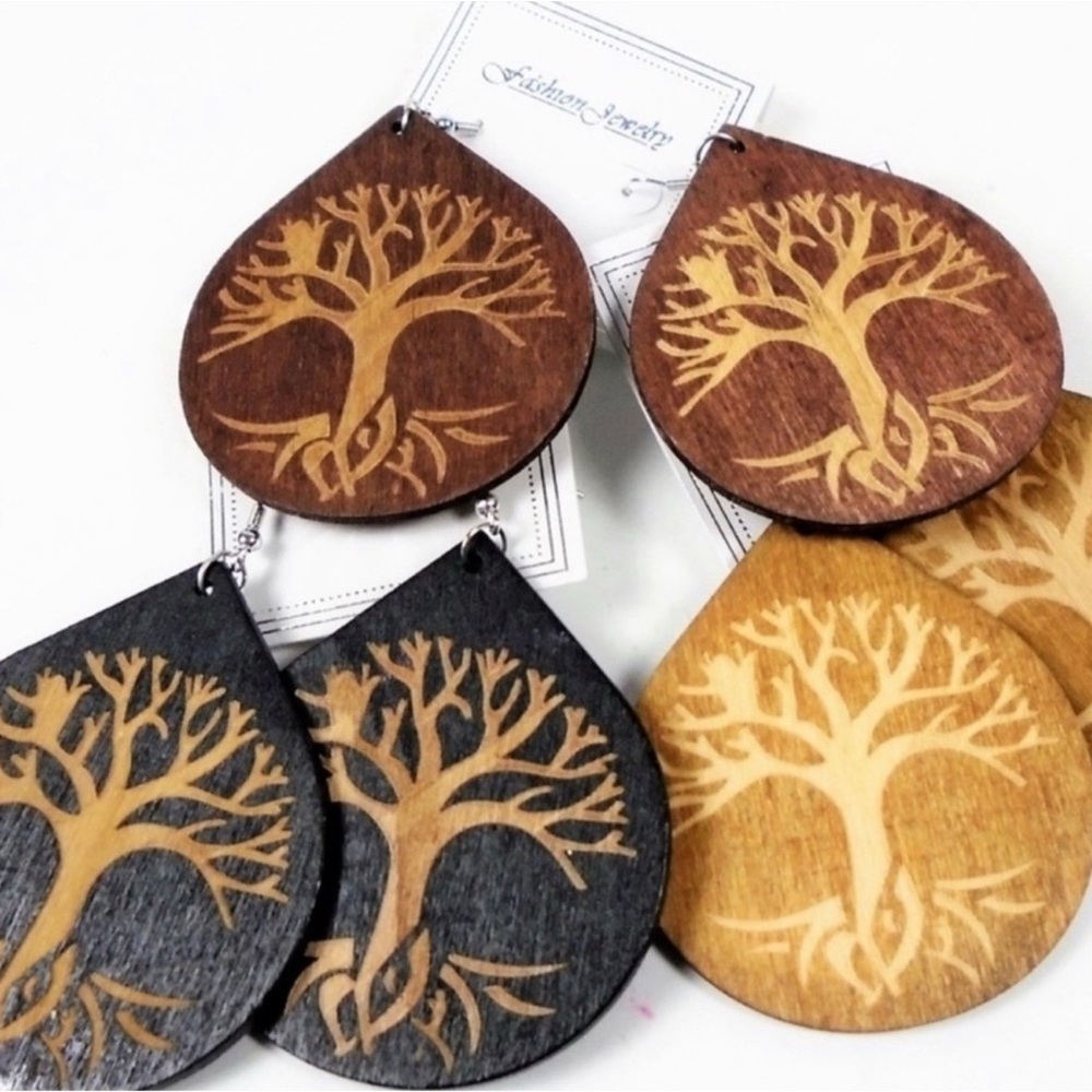 Wooden Tree of Life Earrings